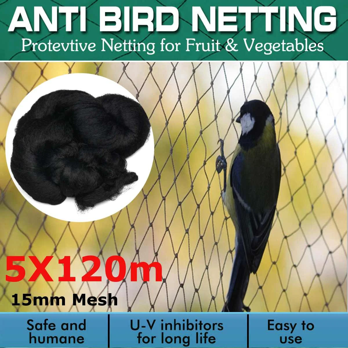 

5x120m Extra Strong Anti Bird Mesh Netting Protect Tree Net Garden Allotment Reusable Lasting Protection Against Birds Deer