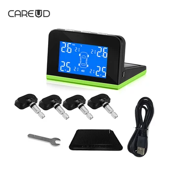 

CAREUD TPMS Solar Power Universal Tire Pressure Sensors PSI/ BAR Wireless 4 Internal Sensors C/F Alarm Auto TPMS Monitor