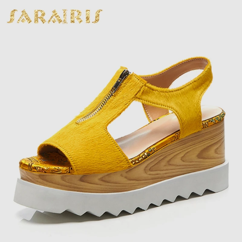 

Sarairis 2019 New Brand Design Fashion Horsehair Sandals Women Summer Thick Platform Casual Women High Wedges Shoes Woman