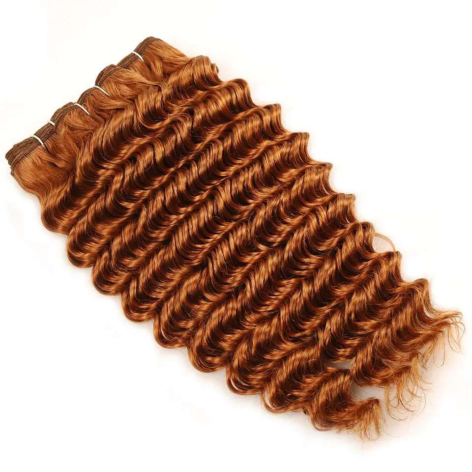 Pinshair Deep Wave 3 Bundles With Closure Blonde 30 Peruvian Human Hair Bundle With Middle Part Closure 10-26 Inch Non Remy Hair (27)
