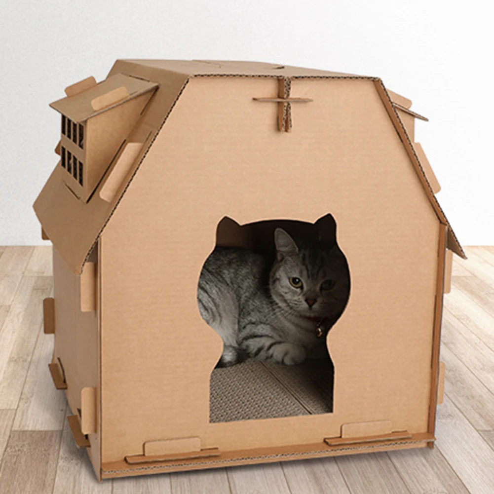 

Toys Self Assembly Scratch Board Have Small Window Kitten Corrugated Paper Supplies Furniture Indoor Cat House Carton Box DIY