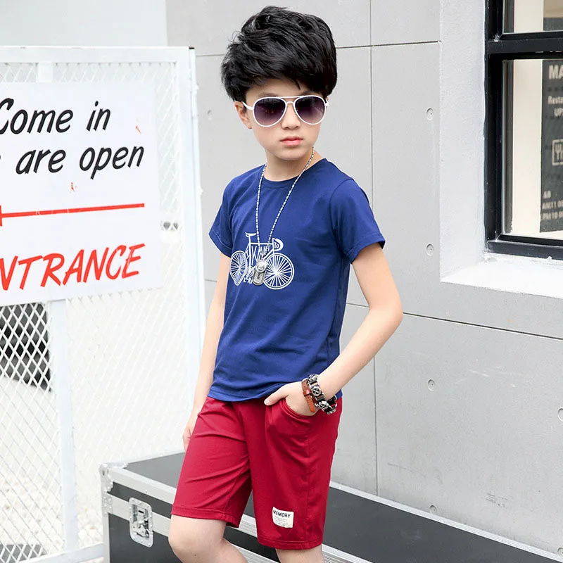 

2PCS Boys 2020 Summer Clothes Sets Cotton Bike T Shirt + Summer Shorts Children Clothing Sets Kids Fashion Suits 4-16 years
