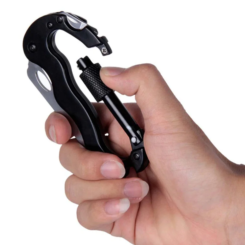 

EDC Survival Camping Hiking Buckles 5 in 1 Aluminum Climbing Carabiner Hook Gear Multi Tool Rock Lock Outdoor Tools A