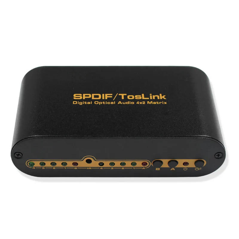 SPDIF Toslink Digital Optical Audio 4 Inputs 2 Outputs True Fiber Audio Matrix Converter with Remote