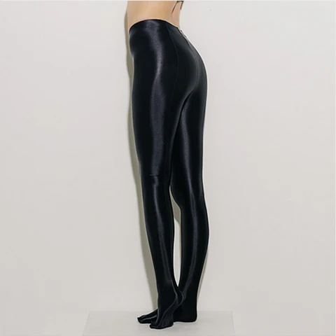 NEST женские фиолетовые сиамские штаны, Колготки с высокой талией, дизайнерские атласные колготки, сексуальные и благородные дамские сексуальные цельные брюки LEOHEX - Цвет: black
