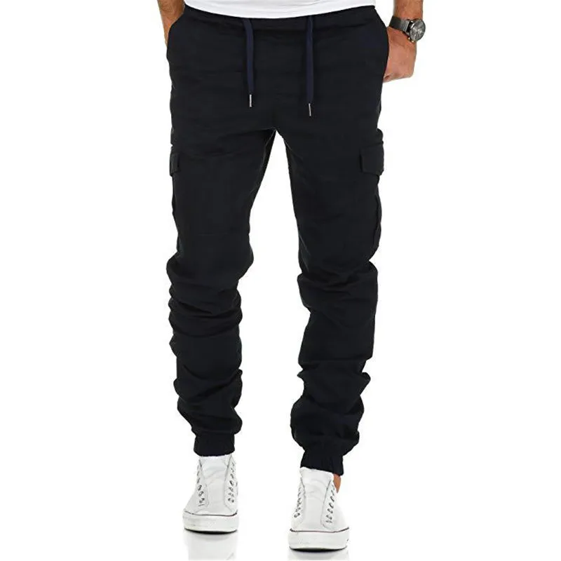 DERMSPE2019 New Men Pants Hip Hop Joggers Fashion Basic Solid Elastic Waist Trousers Casual Pockets High quality Mens Sweatpants