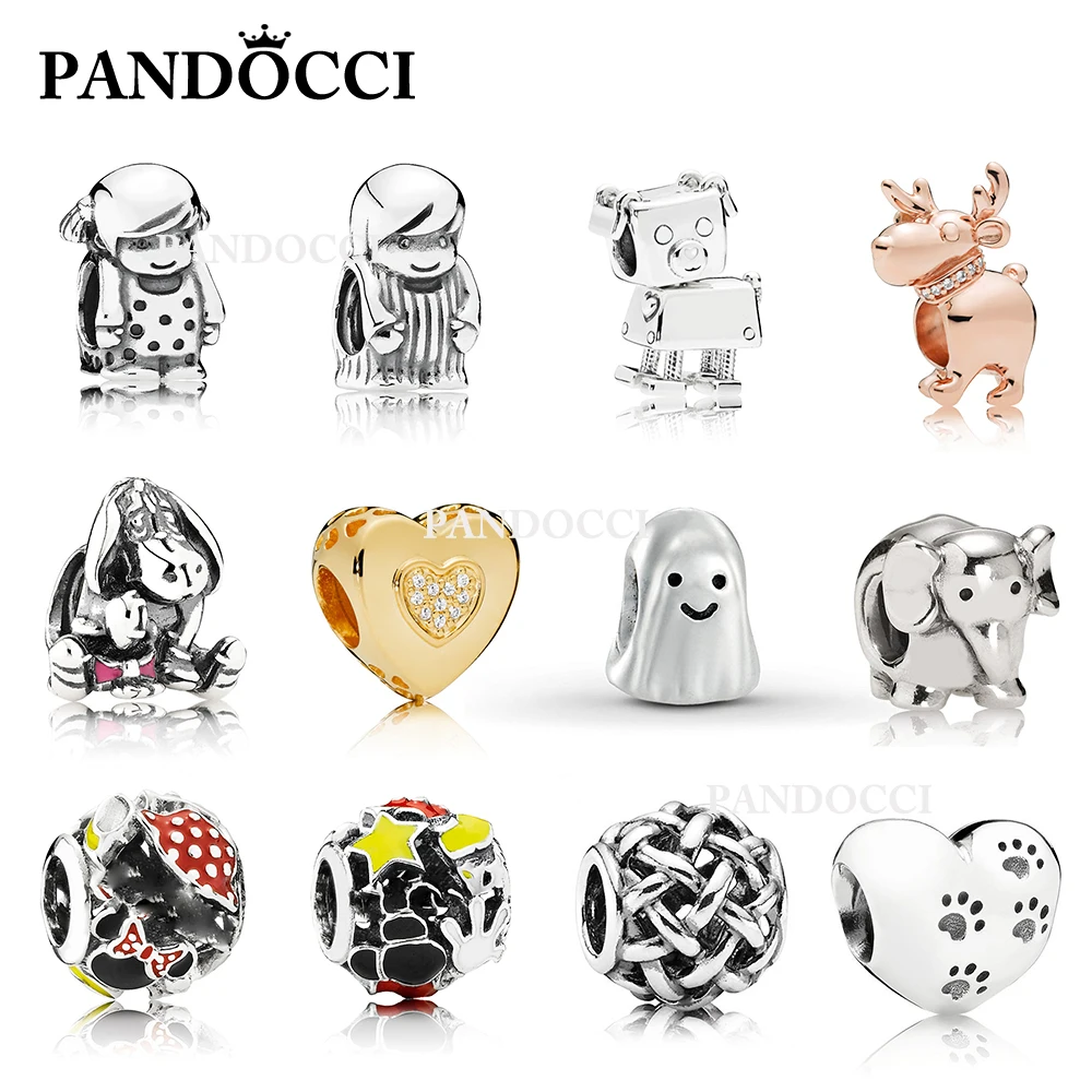 

PANDOCCI 100% 925 Sterling Silver ROSE REINDEER Elephant Paws prints charm Robot dog Charm SHINE HEART CHARM LITTLE BOY CHARM