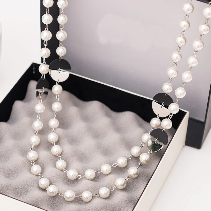 

2017 Hot Sell Vinatge Simulated Pearl Jewelry Multi-elements Long Necklace Women Round Bijoux Colares For Wedding