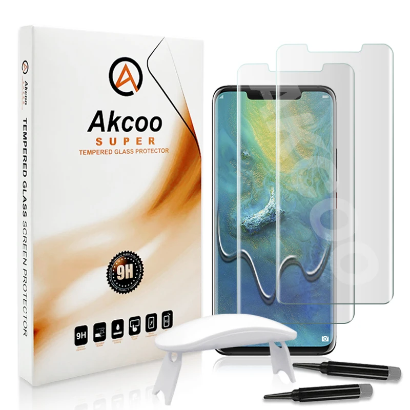 

Akcoo 2 pieces mate 20 pro UV Liquid Full Glue Screen Protector with big UV lamp for Huawei P20 mate20 lite RS screen cover film