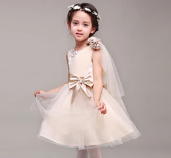 Anlencool/ Новое Детское платье принцессы для девочек Свадебные Платья с цветочным узором для девочек Корейская пачка цвета шампань платье для девочек - Цвет: Champagne