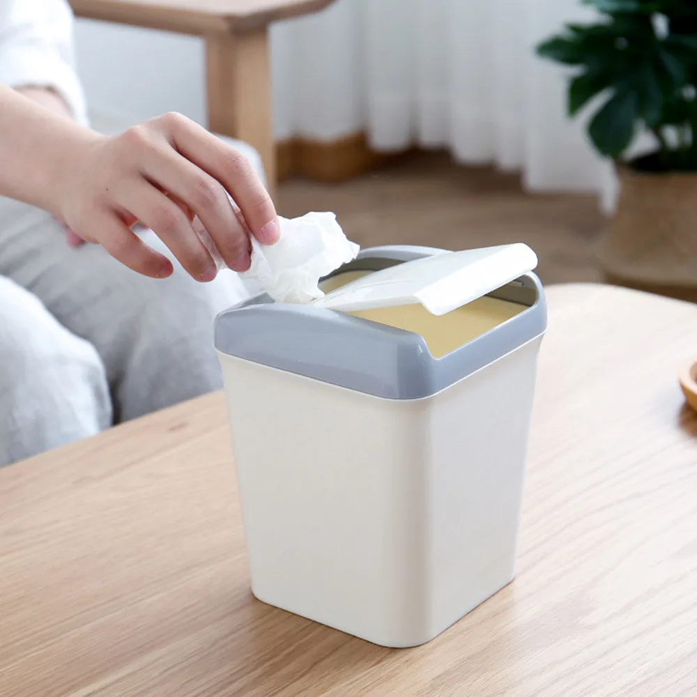 

2018 New Design Trash Can Mini Desktops Creative Covered Kitchen Living Room Trash Can Paper Storage Bucket Desktop Garbage