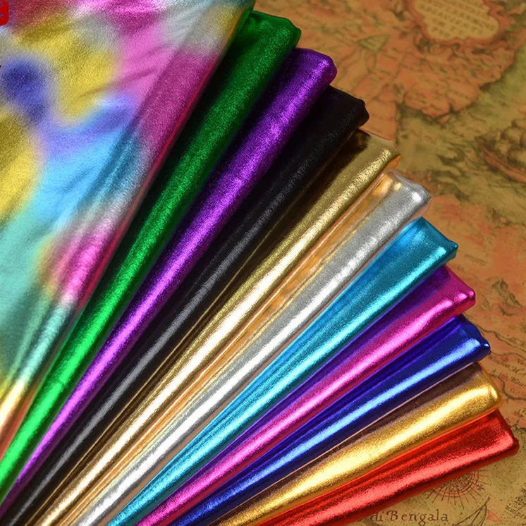 

150cm*50cm elastic Shiny Pu Material Christmas Decorations Stage Dancing Clothing Spandex Fabric Golden Silver Stretch fabric