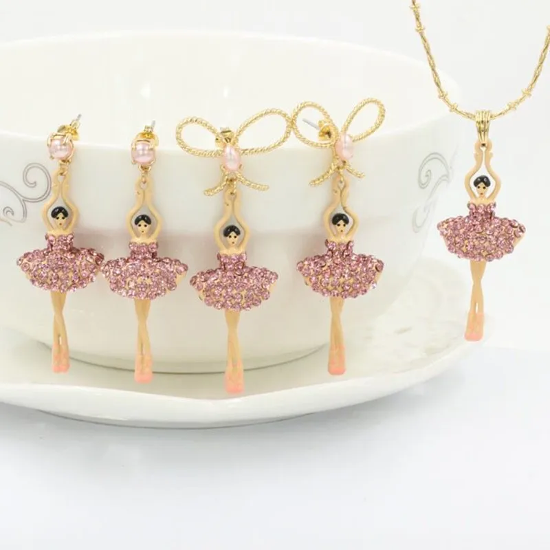 

Amybaby 2017 Ballerina Girls Bowknot Clip Stud Earrings Necklace Enamel Glaze jewelry Sets