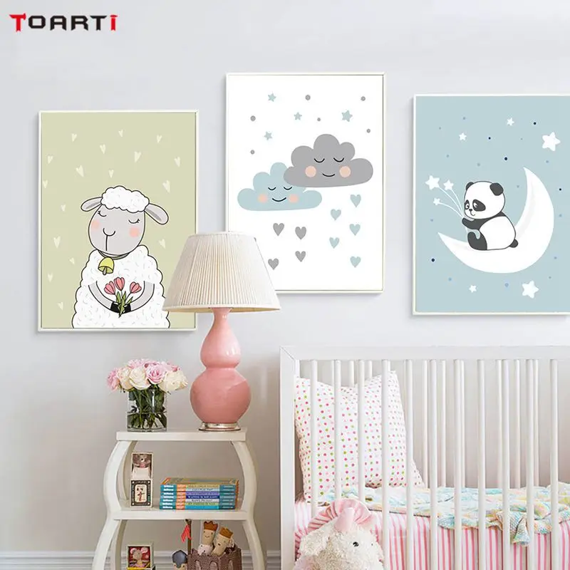 Cute Panda Sheep Nordic Canvas