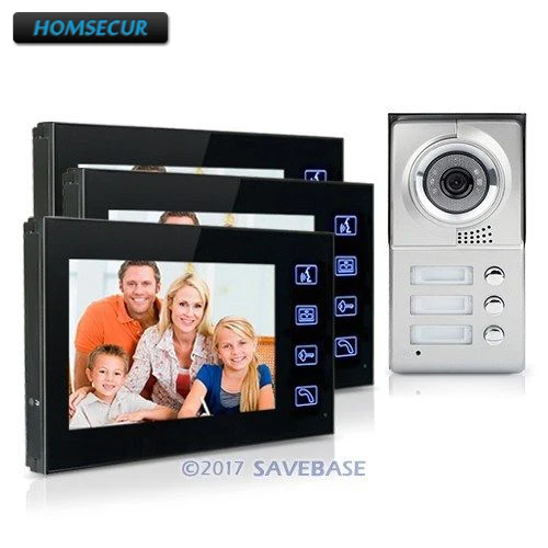 

HOMSECUR 7" Video Intercom System For 3 Apartments Touch Key Monitor Night Vision Camera
