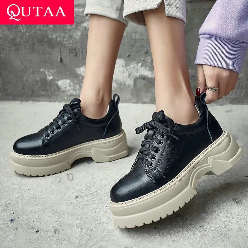 

QUTAA 2019 Women Shoes Platform Wedges Heel Lace Up Women Pumps Round Toe Spring/autumn Women Pumps Big Size 34-39