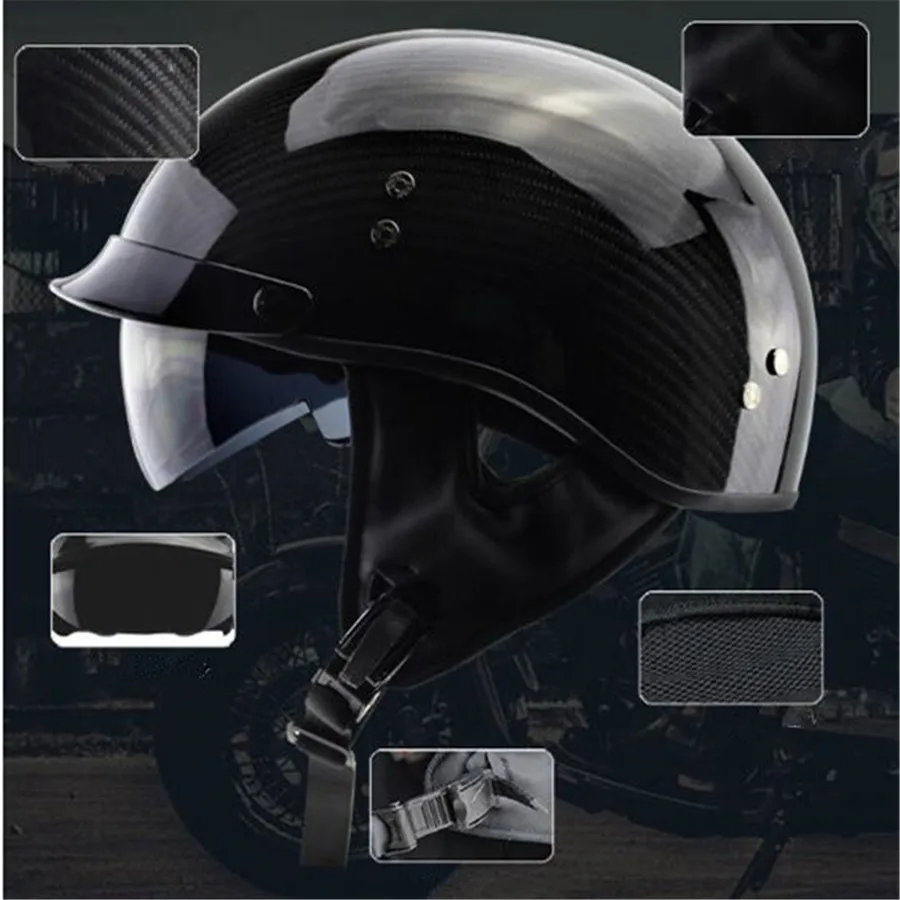 

DOT Half Cover Motorcycle Carbon Fiber Helmet Multi Sizes High Quality M L XL