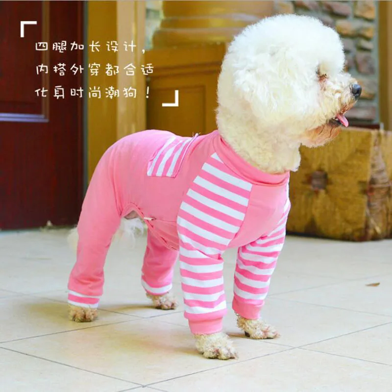 New Design Pet Striped Cotton Pajamas Dog Jumpsuits Rompers Pet Clothes