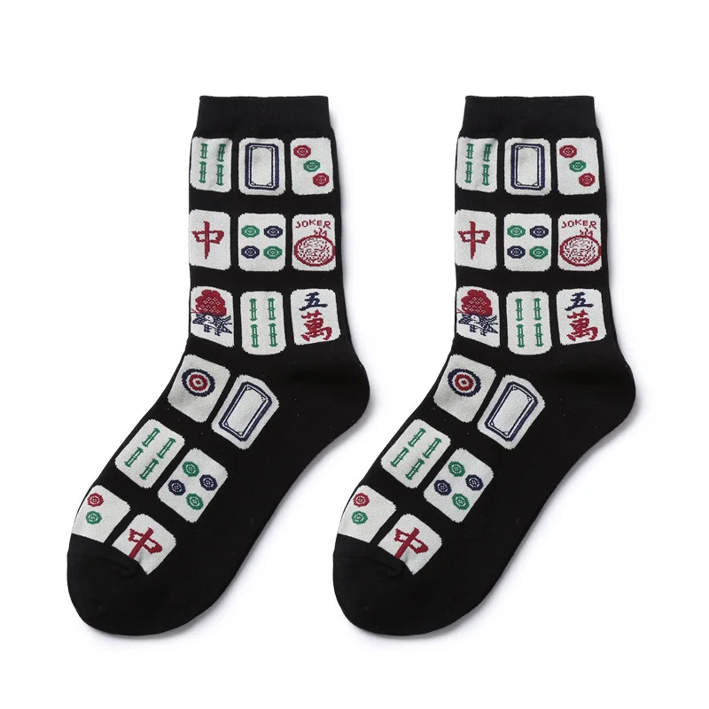 

Cartoon Mahjong Patterned Women Short Socks Cotton Funny Mahjong Socks for Couples Harajuku Summer Ankle Cotton Sock