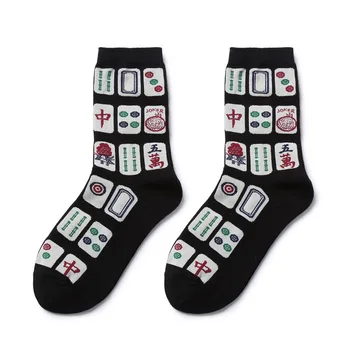 

Cartoon Mahjong Patterned Women Short Socks Cotton Funny Mahjong Socks for Couples Harajuku Summer Ankle Cotton Sock