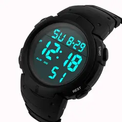 2018 новые модные водонепроницаемые мужские часы для мальчиков с ЖК-дисплеем Цифровой Секундомер Дата резиновый спортивный наручные
