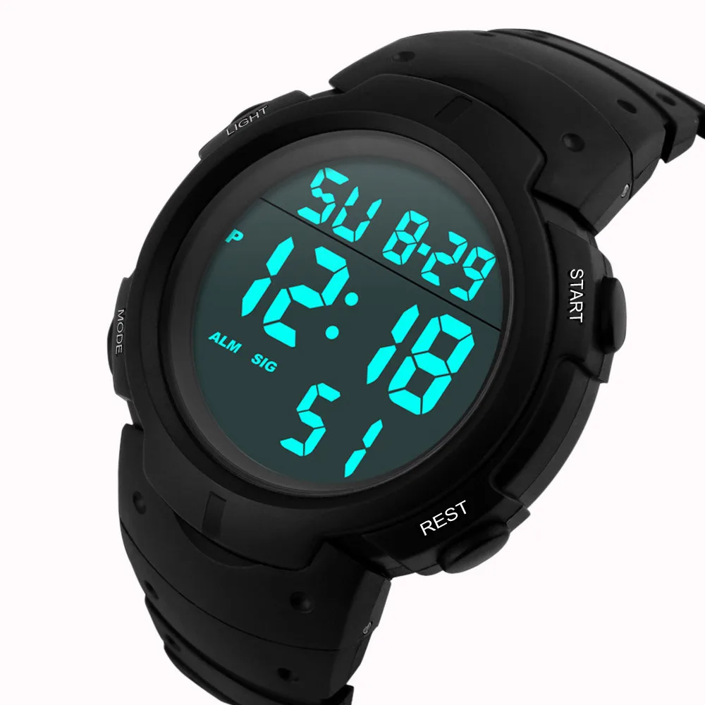 

2018 New Fashion Waterproof Men's Boy LCD Digital Stopwatch Date Rubber Sport Wrist Watch Men Watches Sport Military erkek saat