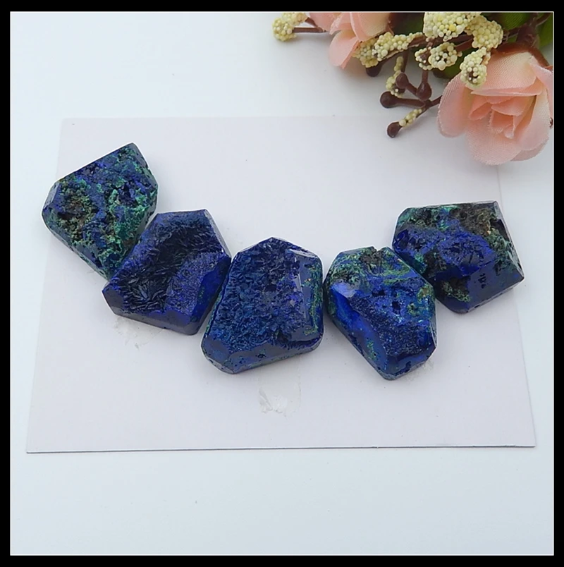 

SALE 5pcs Natural Stone Drusy Blue Azurite Cabochon,25x23x10mm 60.2g Semiprecious stones cabochon fine jewelry