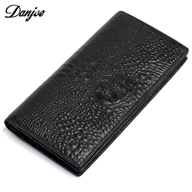 

Luxury Crocodile pattern Men Wallets Genuine Leather Black Long Purse DANJUE Brand Cowhide Leather Male Clutch Bag Card Holder