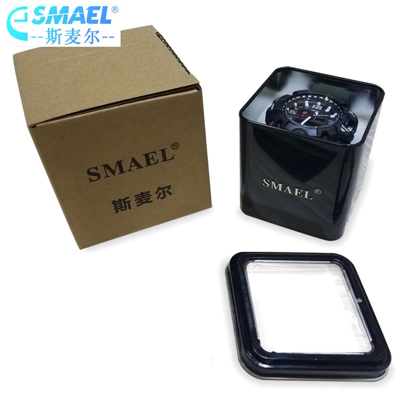 SMAEL, 1 шт., оригинальная подарочная коробка для спортивных часов, мужские часы, аксессуар, светодиодный, цифровые часы, коробка, защита Sqaure Boxs 12, магазин часов - Цвет: Paper and iron box