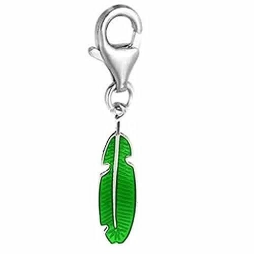 Clip on Feather Charm Pendant for European Jewelry w/ Lobster Clasp
