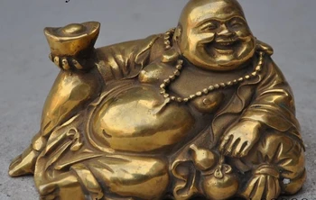

Chinese buddhism brass wealth yuanbao Money Coin Wealth Maitreya Buddha statue