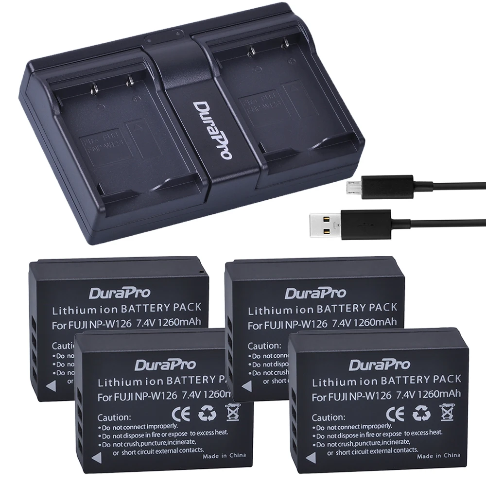 

4pc for Fujifilm NP-W126 NP W126 Camera Batteria + USB Dual Charger For Fuji HS50 HS35 HS33 HS30EXR XA1 XE1 X-Pro1 XM1 X-T10