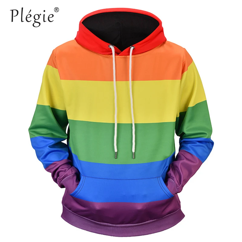  Plegie Fashion Rainbow Striped Printed Sweatshirt Hoodies Men Women Streetwear Loose Hoodie Autumn 