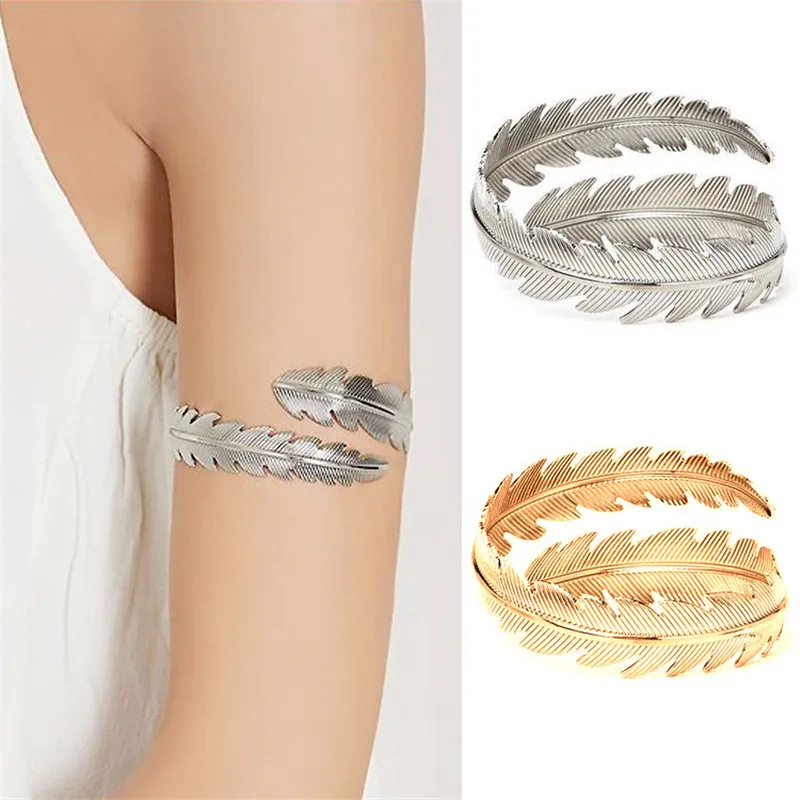 

Bohemian Arm Cuff Screw Feather Tree Leaf Bangle Vintage Arm Bracelets Ring For Women Upper Arm Pulseras Mujer