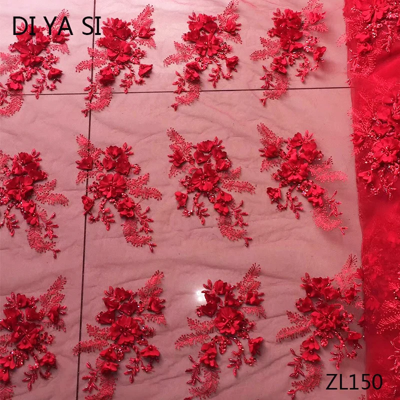 

nigerian lace fabric 2018 high quality lace red color cotton Evening 3d lace dress 5 yard ZL150
