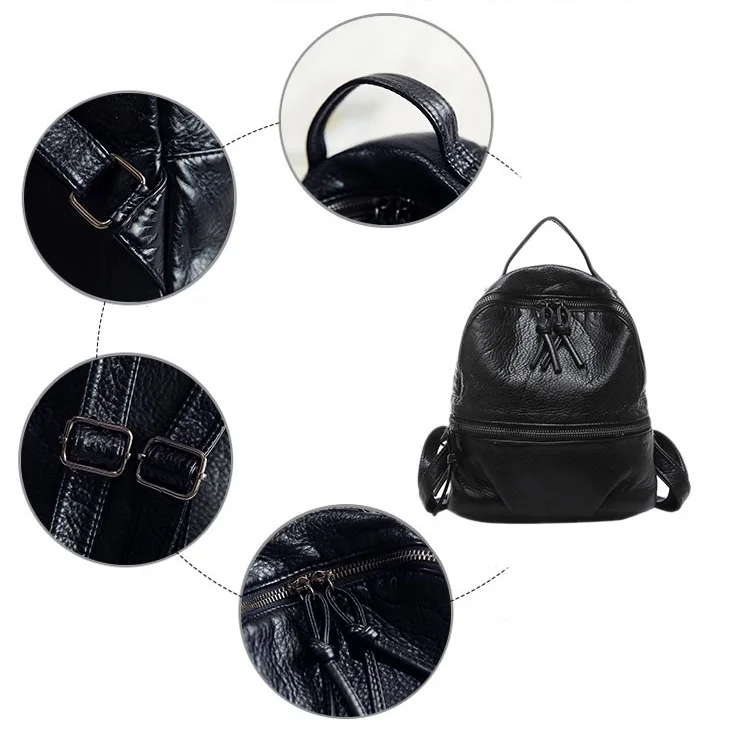 Мягкие женские рюкзаки из промытой кожи, маленькие черные рюкзаки для девочек-подростков, школьный рюкзак Mochila Feminina, дорожный рюкзак bolsa