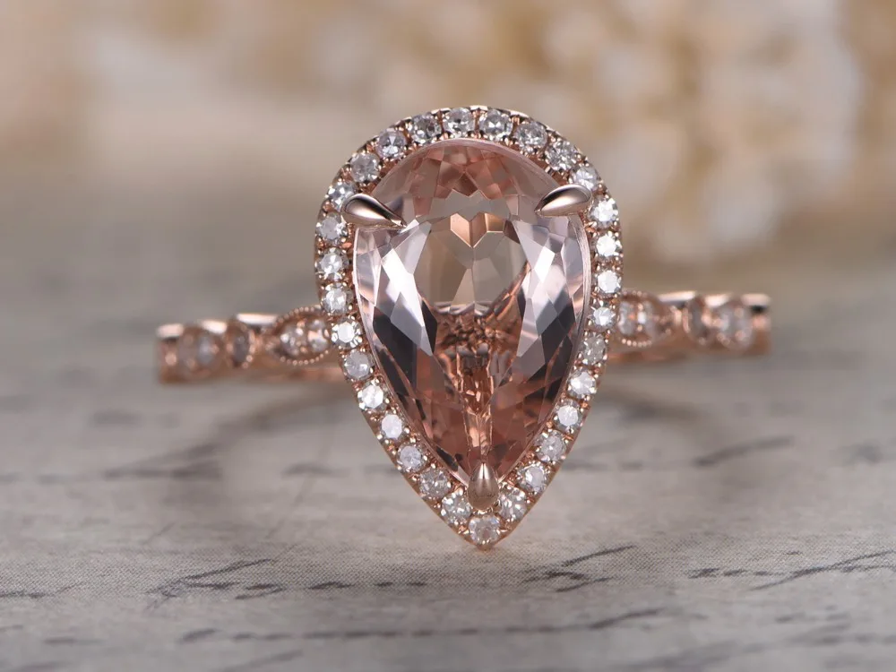 MYRAY 8x12mm Pear Shaped Natural Pink Stone 14k Rose Gold