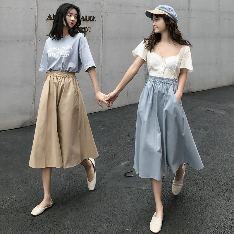 

2019 Pocket Skirts Womens Autumn Summer High Waist Solid Skirt Plus Size Harajuku Ladies Long Skirt jupe femme