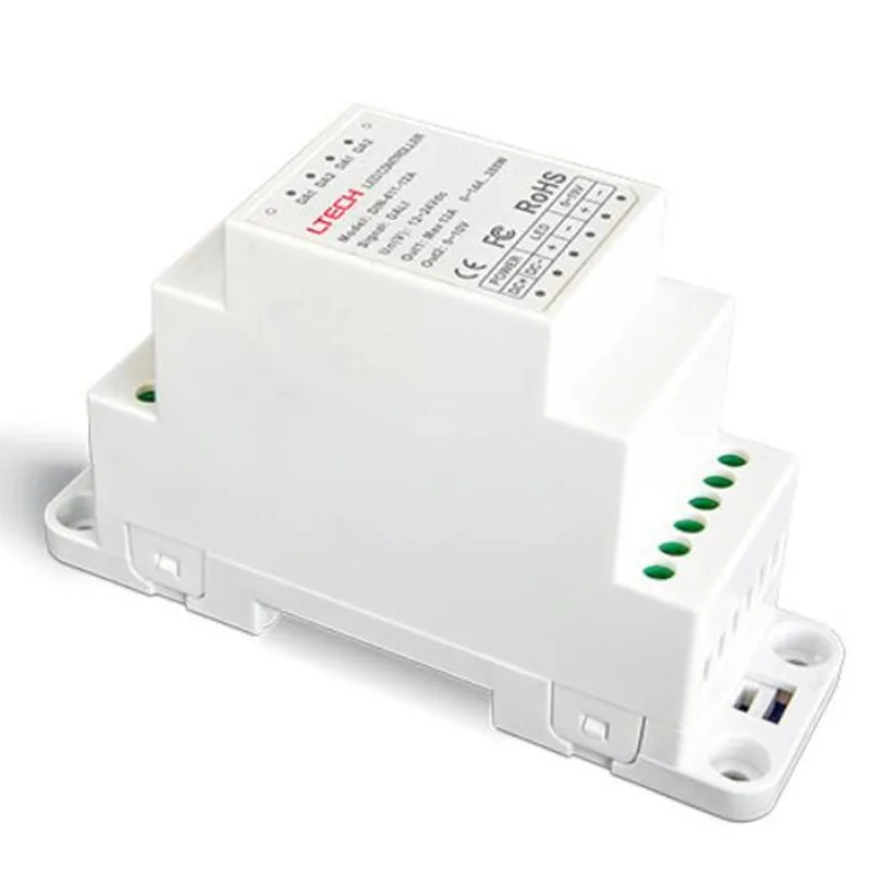 

DIN-411-12A DALI to PWM CV DIN rail LED Dimming Driver DALI Dimming Signal DC12-24V input 12A*1CH +0-10V *1CH output LTECH