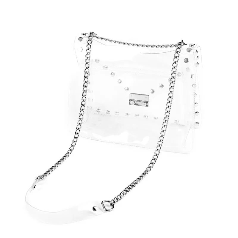 

2019 New Spring and Summer Rivet Chain Shoulder Messenger Bags Fashion Clear Transparent Women Purse and Handbags
