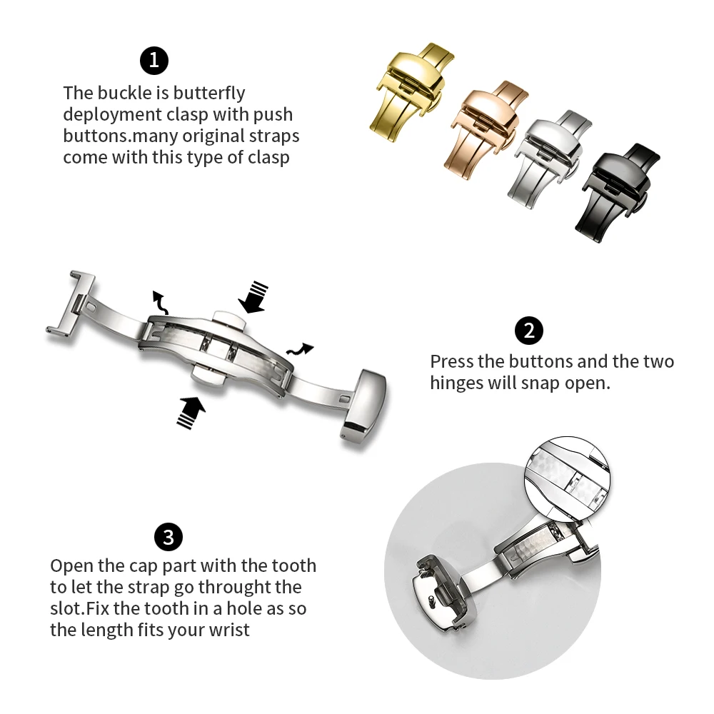 CHIMAERA 316L застежка для часов из нержавеющей стали для наручных часов 10 12 мм 14 мм 16 мм 18 мм 20 мм 22 мм двойной толчок Бабочка Пряжка