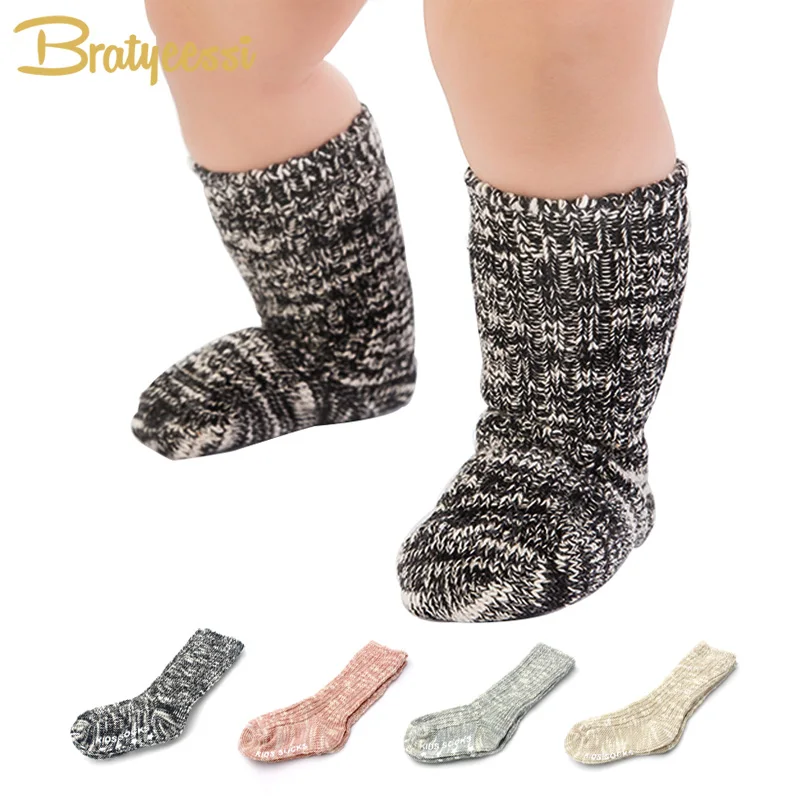 Разноцветные хлопковые детские носки для девочек и мальчиков, детские носки до щиколотки, плотные зимние детские носки, 1 пара, для 0-4 лет