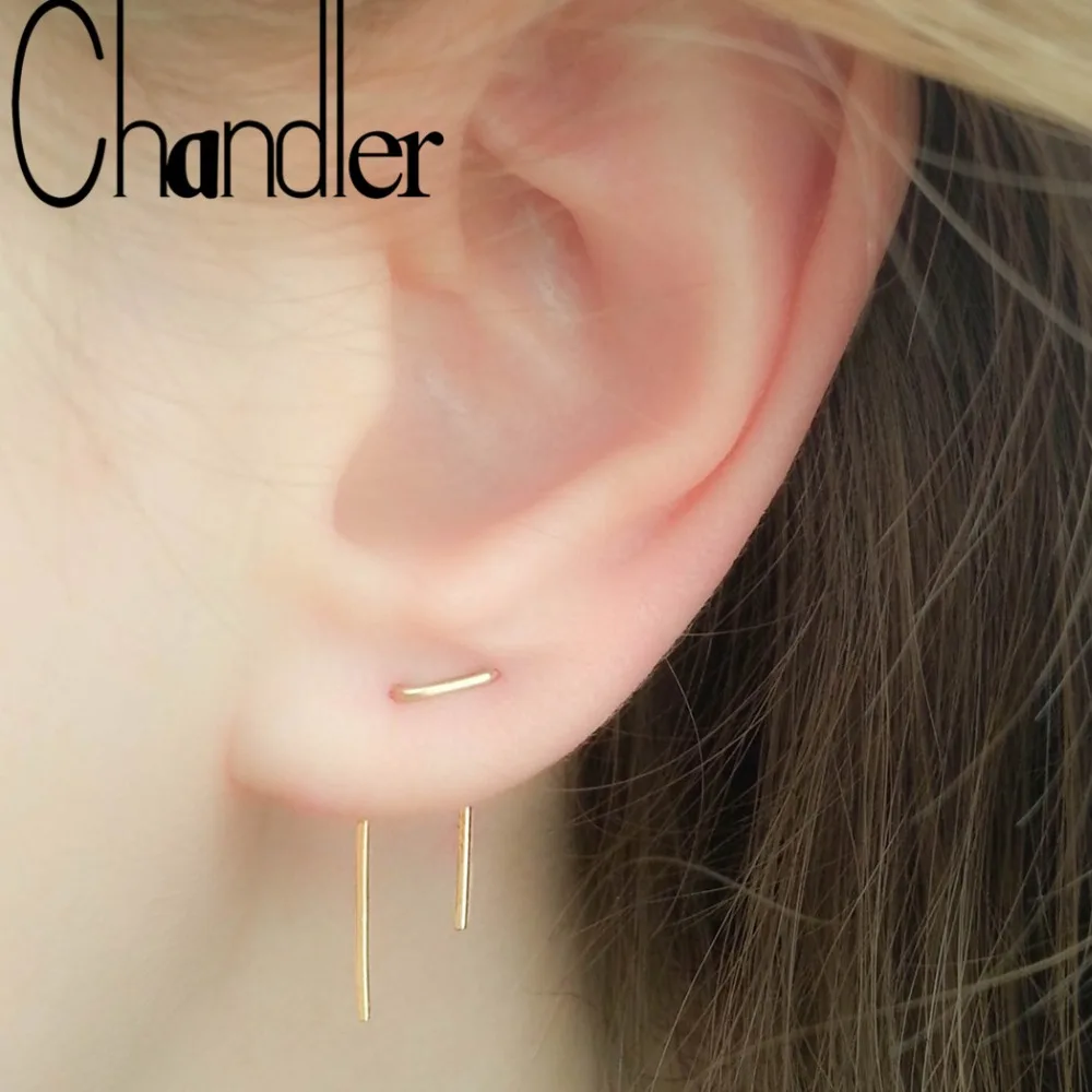 

Chandler Handmade Two Hole Asymmetrical Length Creative Double Piercing Oorbellen Pendientes Earrings V Shape Wire Earring
