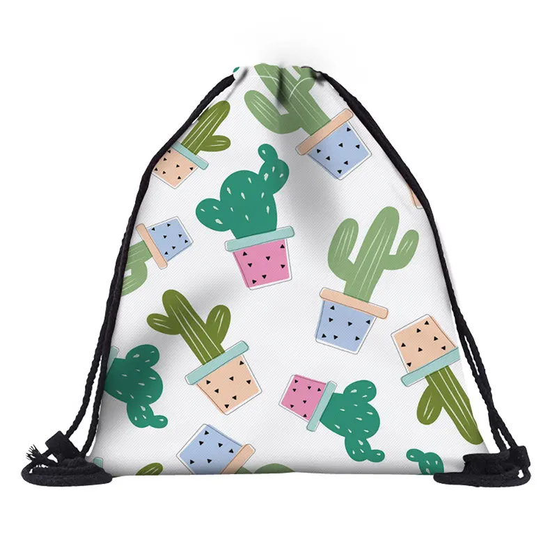 2019 Mutilcolor Fashion Custom Drawstring Bags with Printing cactus String Backpack For Girls Boys MEN Women