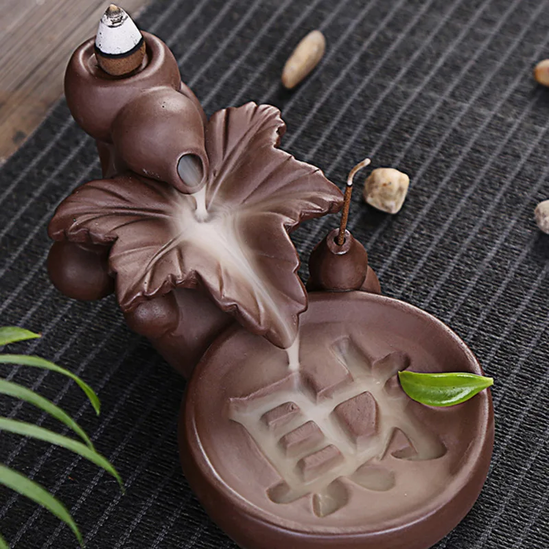 

Home Creative Lotus Leaf Fortune Or Blessing Mascot Bullet Blackflow Incense Cones Or Incense Stick Burner Smoke Ceramic Censer