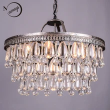 Vintage Big Glass Drops Led Crystal Iron Lustres Люстры Подвески Современные E14 Висячие лампы для кухни Гостиная Спальня