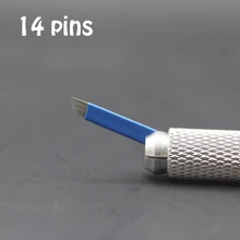 50 PCS Blue 14 Pin Permanent Makeup Manual Eyebrow Tattoo Needles Blade for 3D Embroidery Microblading