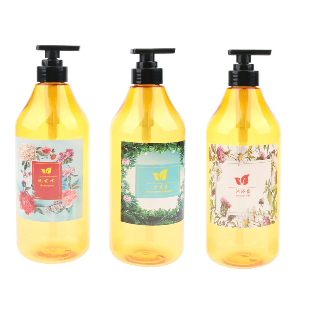 3x 1000ml Refillable Liquid Shampoo Dispenser Container Pump Bottle For Home