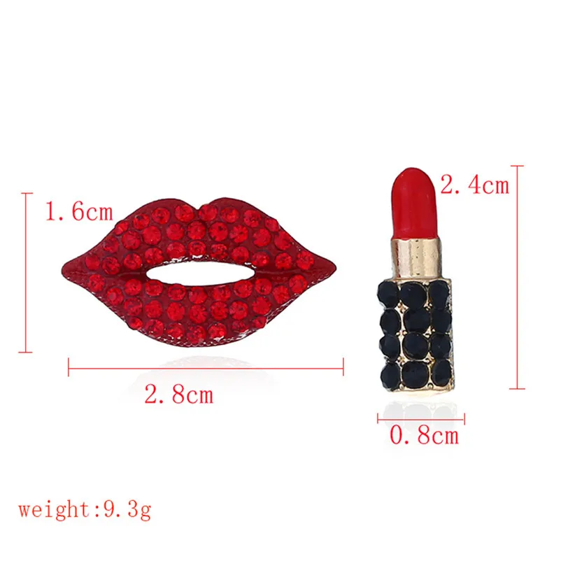 2018 Fashion earrings for women sexy red lips lipstick earrings Asymmetrical Rhinestone Jewelry Brincos Bijoux Femme J11#N (4)