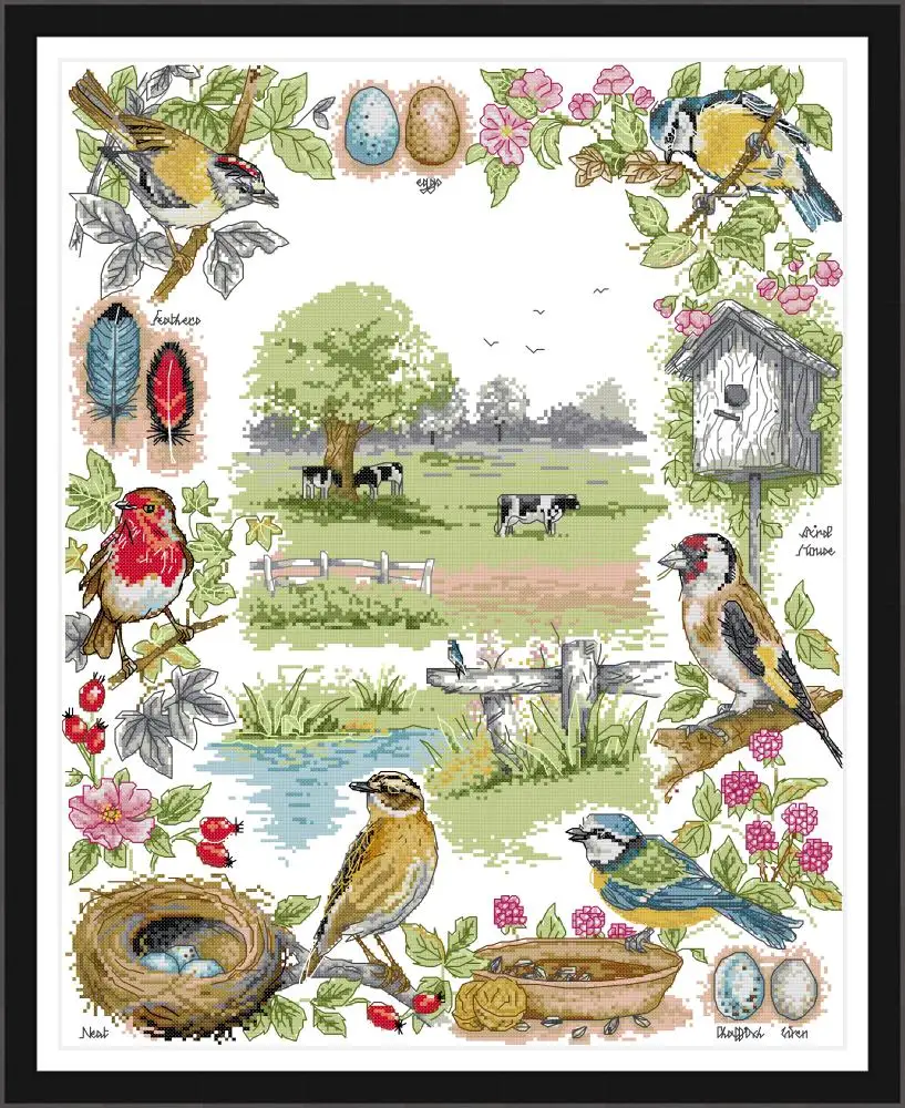 

The ecology of birds cross stitch kit aida 14ct 11ct count print canvas cross stitches needlework embroidery DIY handmade